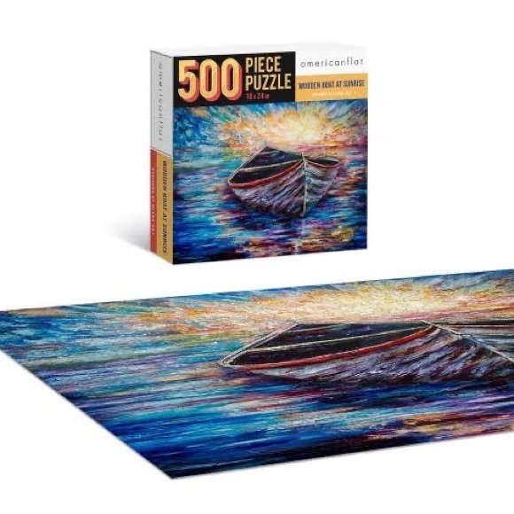 *DONATED* NWT 500 piece Jigsaw Puzzle 18”x24” Wooden Boat at Sunrise - Picture 1 of 5